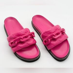 Louis Vuitton Sunset Flat Embossed Monogram Mules Slide Sandal Pink Leather EU41